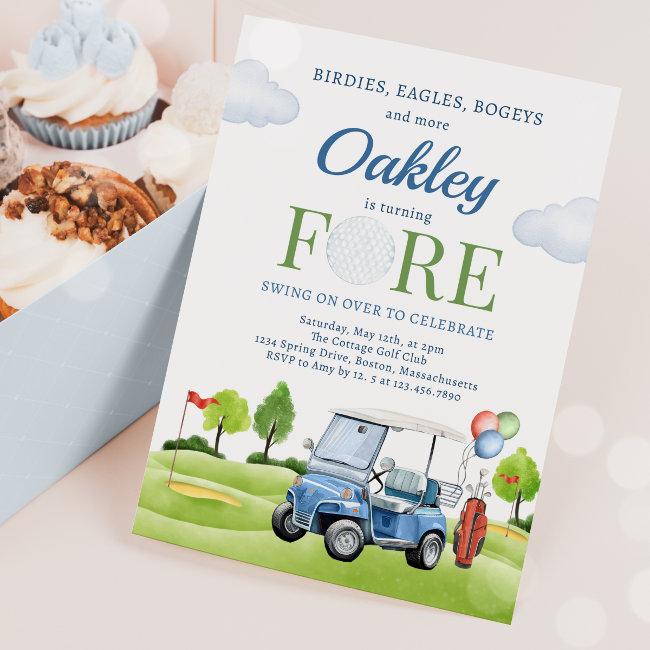 Golf Fore Birthday Golf Golfing 4th Birthday Party Invitation