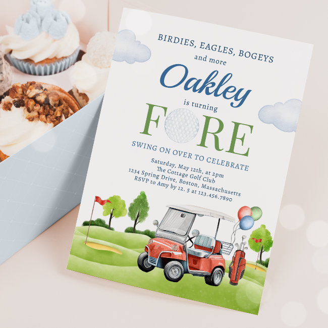 Golf Fore Birthday Golf Golfing 4th Birthday Party Invitation