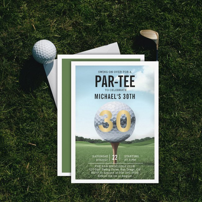 Golf Golfer Golfing Modern Men 30th Birthday Invitation