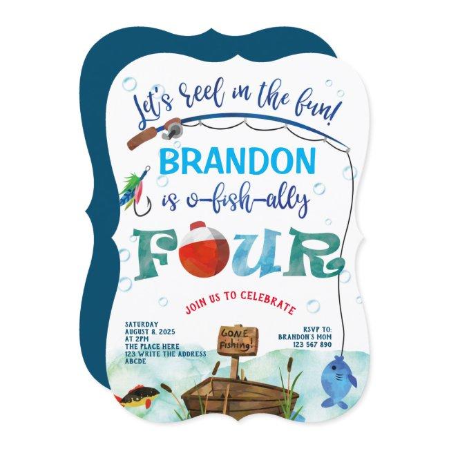 Gone Fishing Fourth Birthday Little Fisherman Invitation