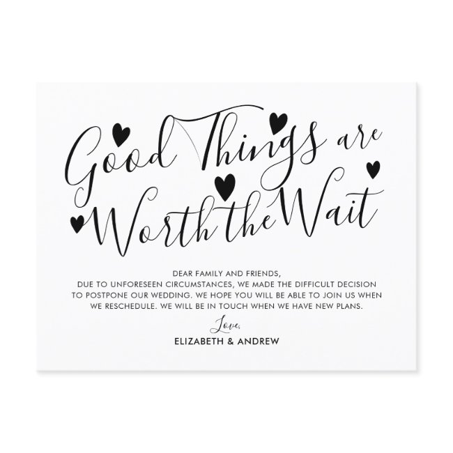 Good Things Worth The Wait Wedding Postponement Announcement Postinvitations