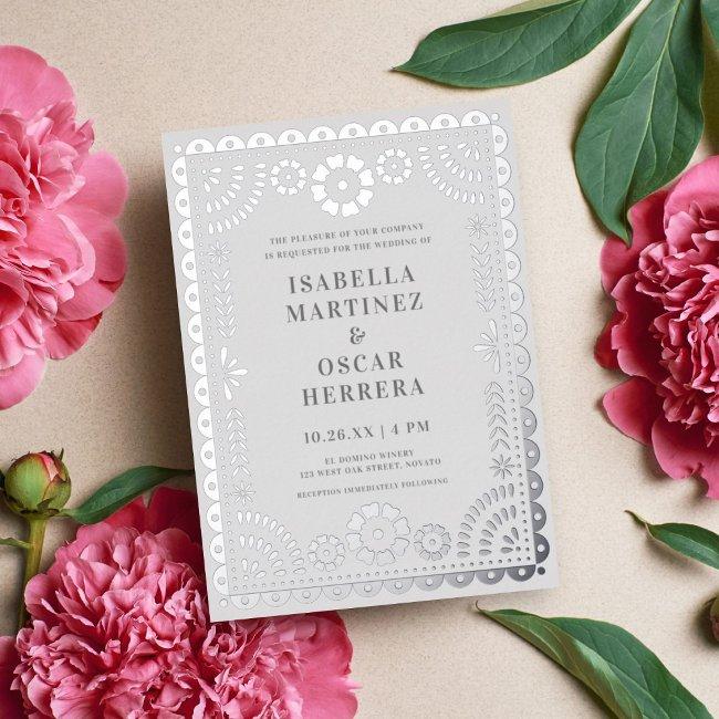 Gorgeous Papel Picado Boda Wedding Silver Real Foil Invitation