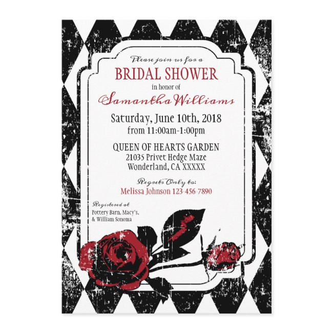 Goth Roses Grunge Diamond Print Bridal Shower Invitation