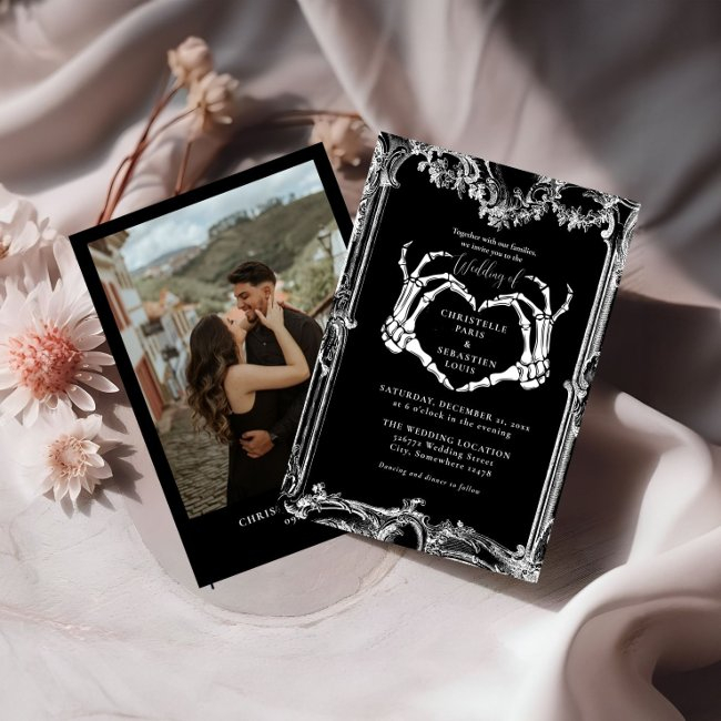Gothic Skull Retro Halloween Wedding  Invitation