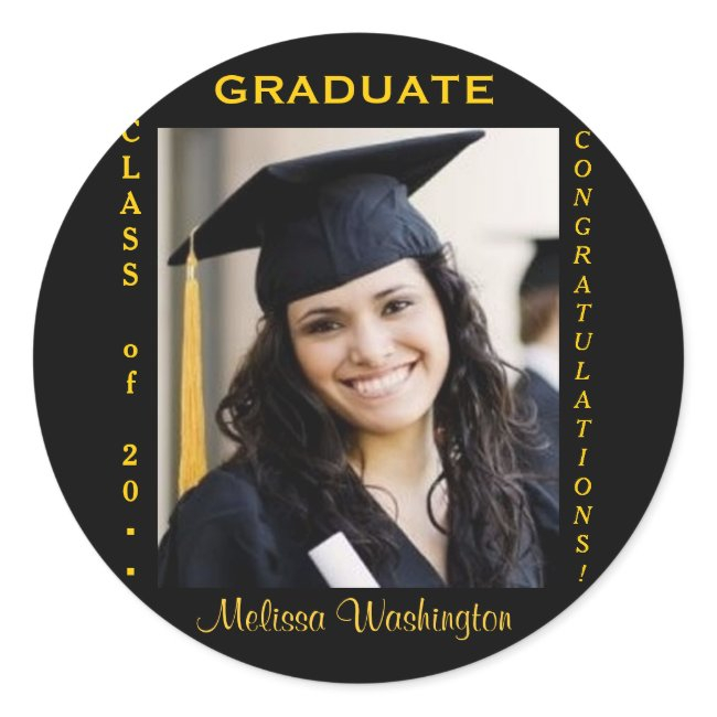 Graduation Custom Photo Gold Round Classic Round Sticker