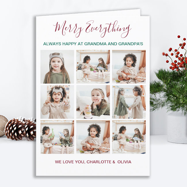 Grandparents 9 Photo Merry Everything Christmas Holiday Invitations
