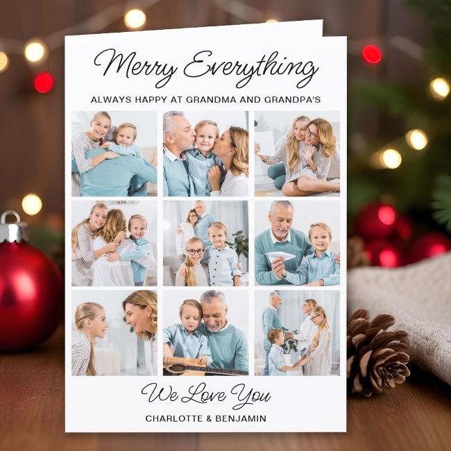 Grandparents 9 Picture Merry Everything Christmas Holiday Invitations