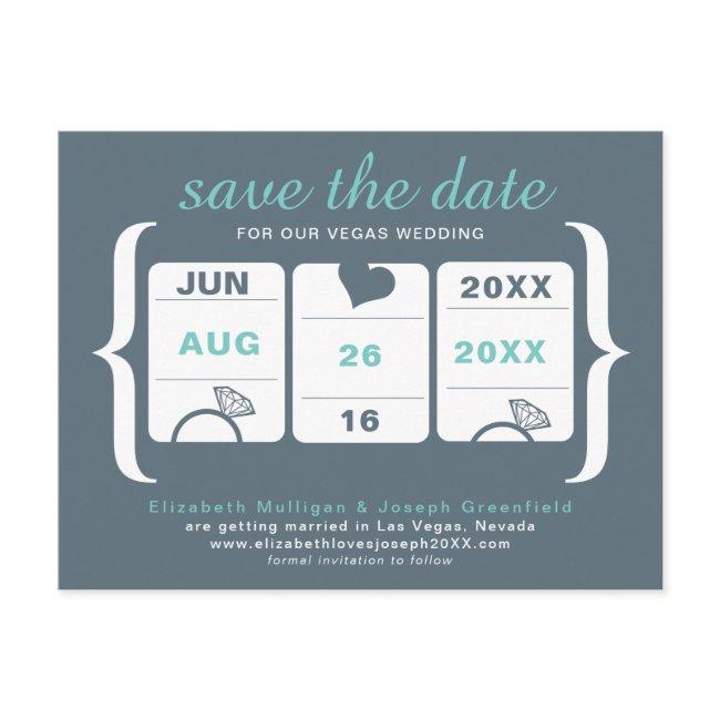 Gray And Seafoam Green Slot Machine Save The Date Announcement Postinvitations
