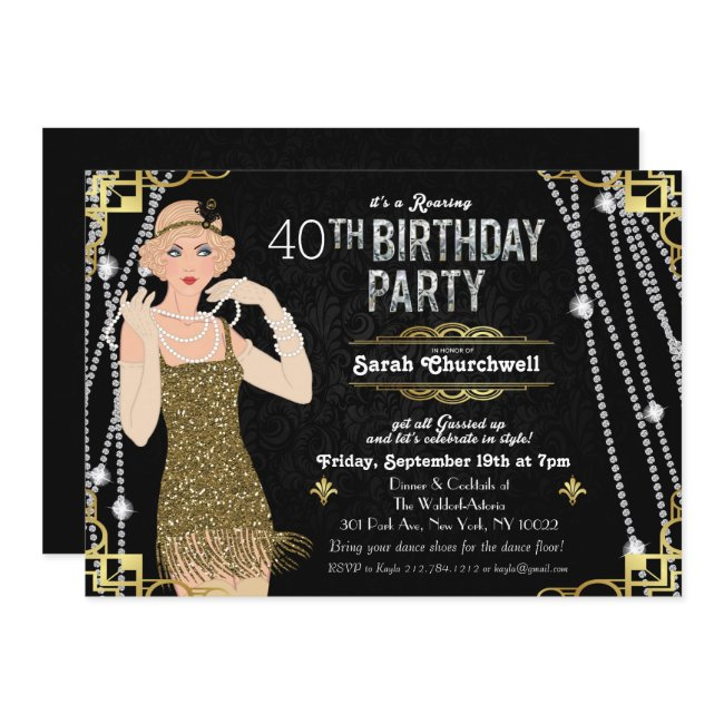 Great Gatsby Flapper Girl Birthday Invitation