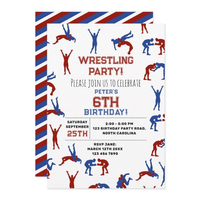 Greco Roman Freestyle Wrestling Kids Birthday Invitation
