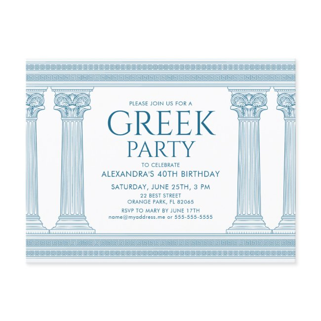 Greek Birthday Party Invite With Blue Columns