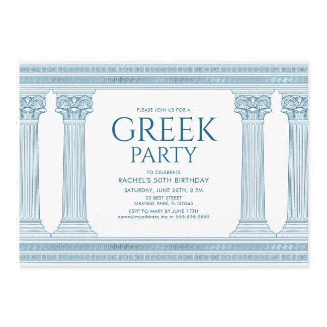 Greek Birthday Party With Elegant Blue Columns Invitation