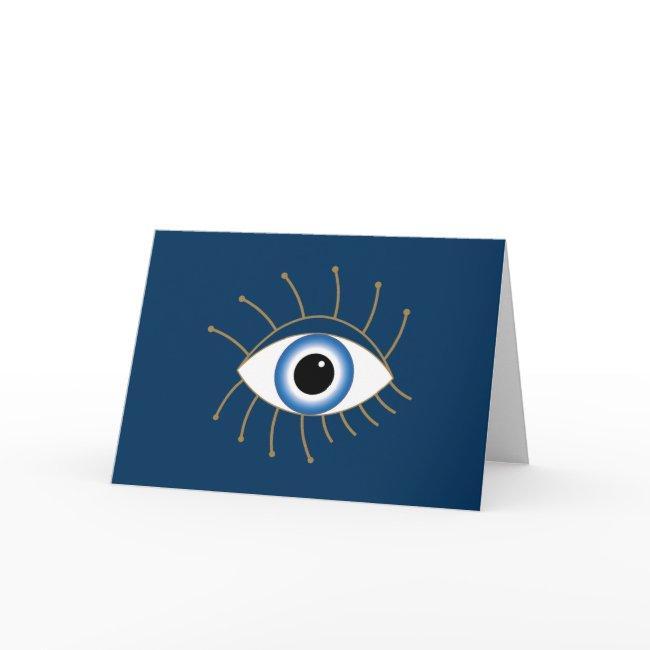 Greek Evil Eye With Lashes Blue White Gold Invitations
