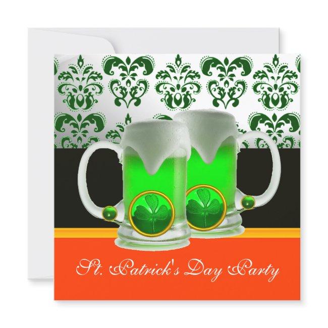Green Irish Beer Glasses ,st Patrick Day Party Invitation