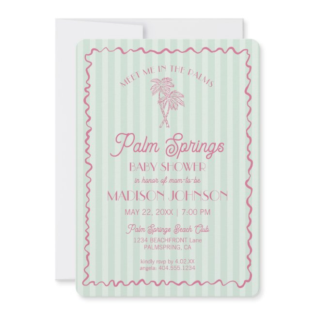Green Palm Springs Pastel Beach Cabana Baby Shower Invitation