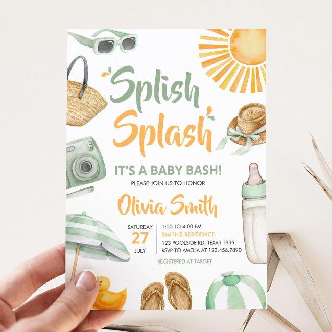 Green Splish Splash Baby Shower Invitation