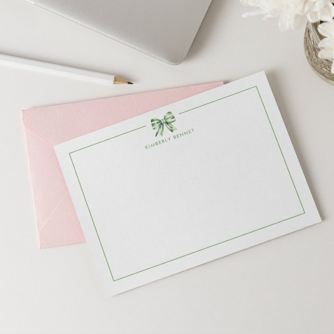 Green Striped Bow Coquette Personalized Note Invitations