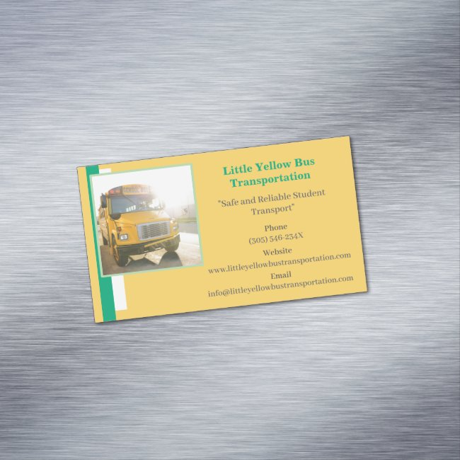 Green Yellow School Bus Driver Business Invitations Magnet