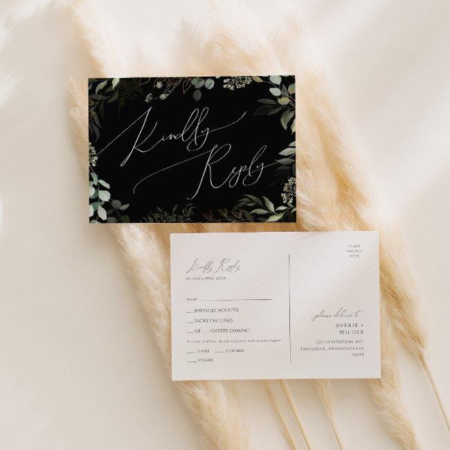 Greenery Black And Gold Menu Choice Rsvp Postinvitations