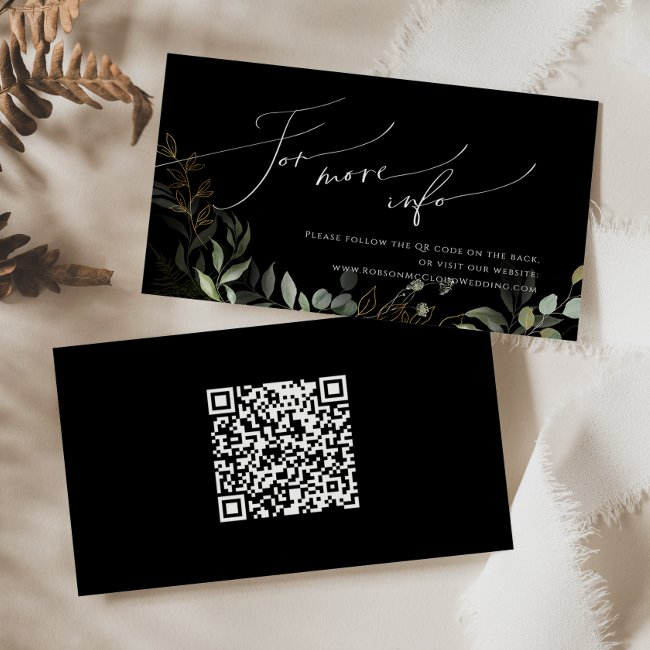 Greenery Black And Gold Qr Code Wedding Website Enclosure Invitations