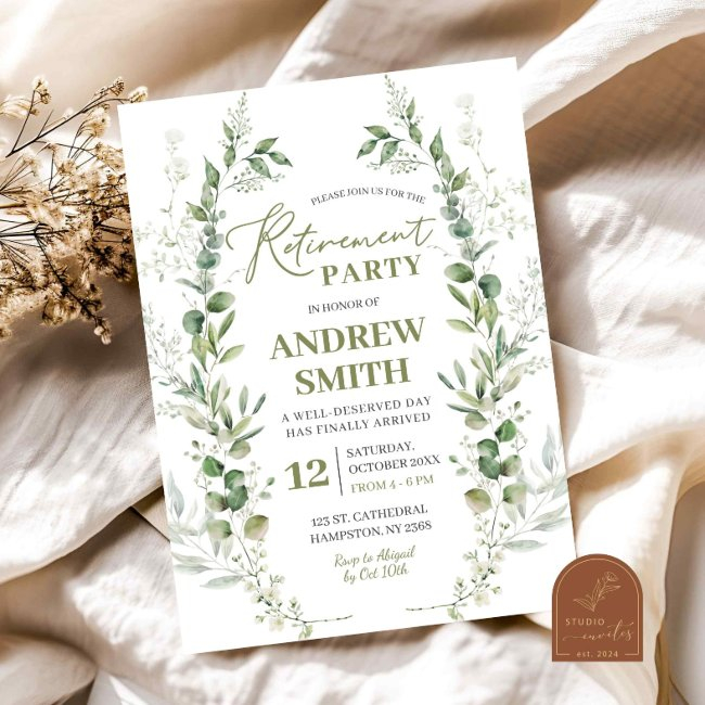 Greenery Eucalyptus Retirement Office Party Invitation