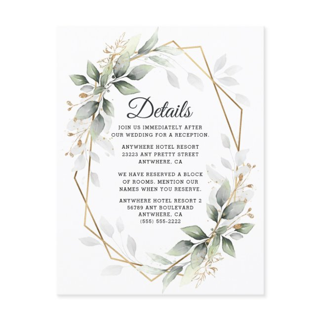 Greenery Green And Gold Geometric Rustic Wedding Enclosure Invitations