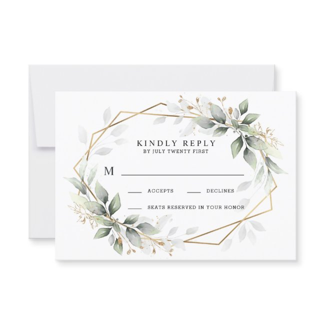 Greenery Green And Gold Geometric Rustic Wedding Rsvp Invitations