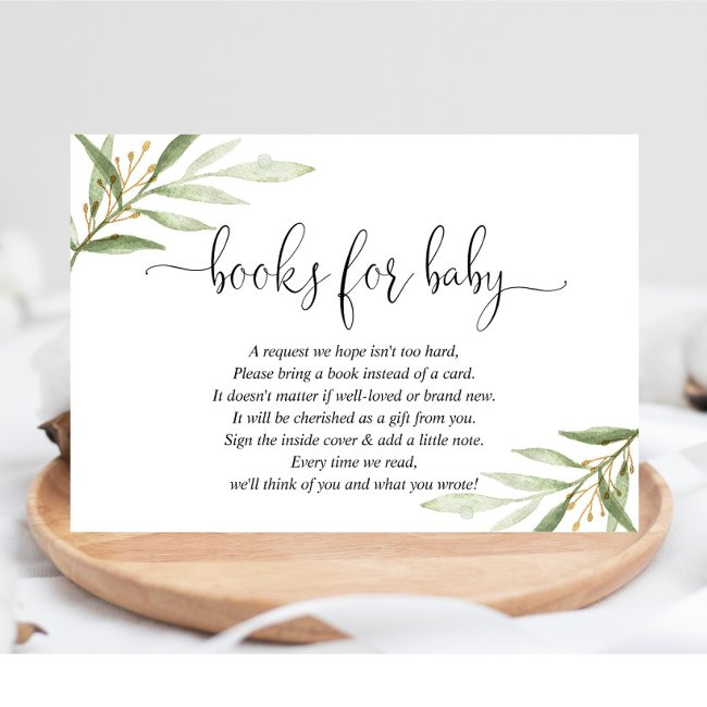 Greenery Green Gold Book Request Books For Baby En Enclosure Invitations