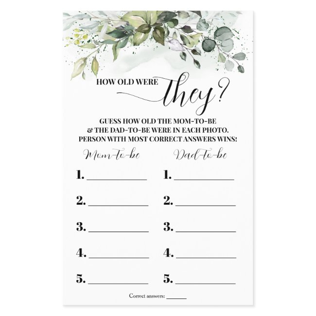 Greenery How Old Were They Baby Shower Game Invitations Flyer