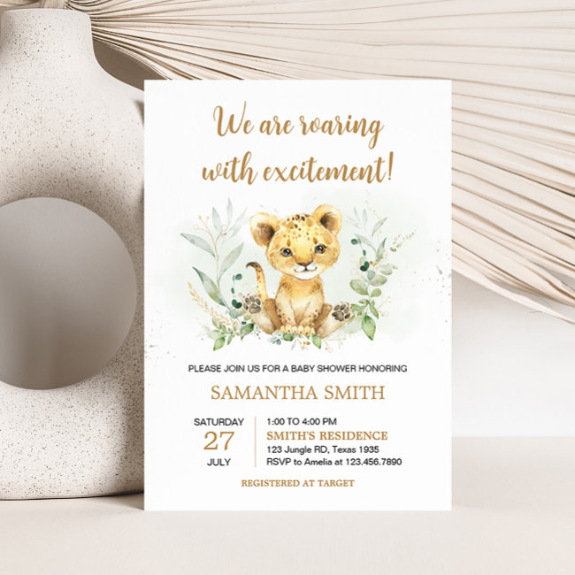 Greenery Lion Baby Shower Invitation