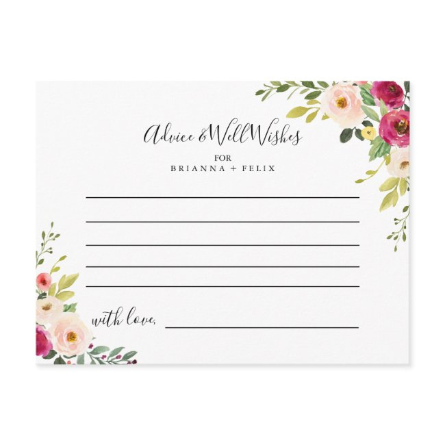 Greenery Pink Blush Floral Wedding Advice Card