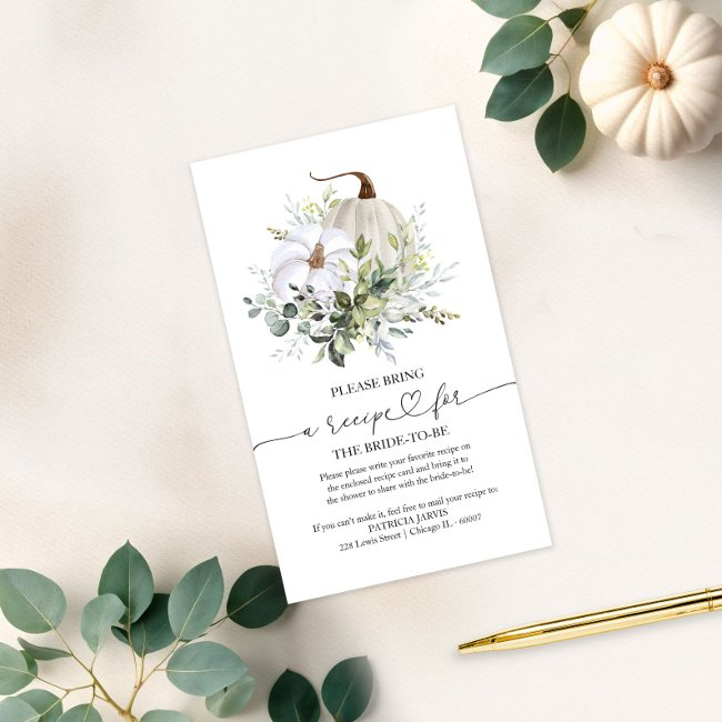 Greenery Pumpkin Bridal Shower Recipe Request Enclosure Invitations