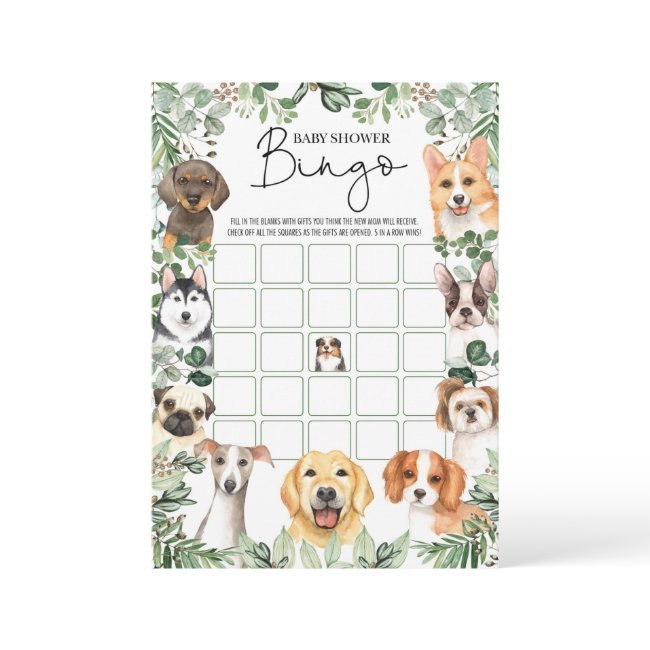 Greenery Puppy Dog Bingo Baby Shower Game Invitations