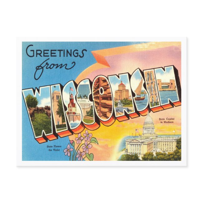 Greetings From Wisconsin Vintage Travel Postinvitations