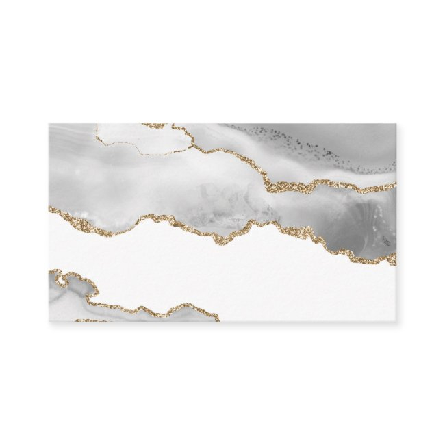 Grey White Marble Agate Refined Golden Glitter Business Invitations