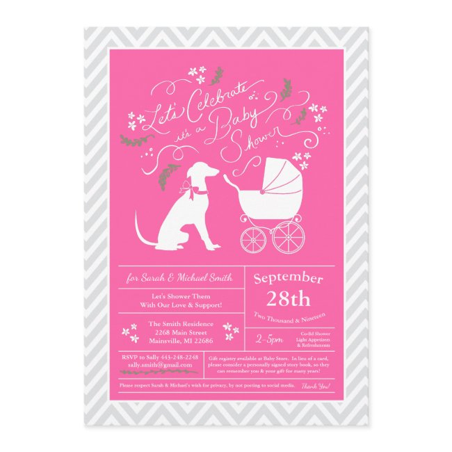 Greyhound Dog Baby Shower Girl Pink Invitation