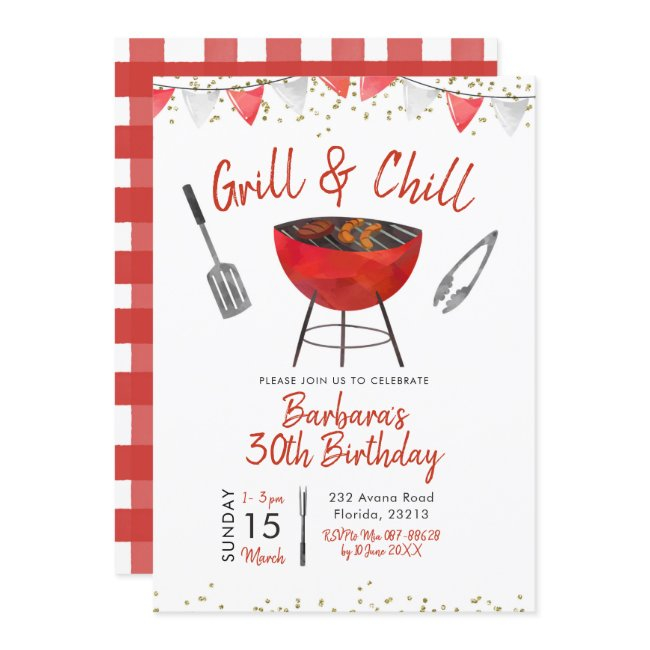Grill And Chill Adult Birthday Invitation