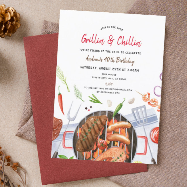 Grill & Chill Bbq Backyard Birthday Party Invitation