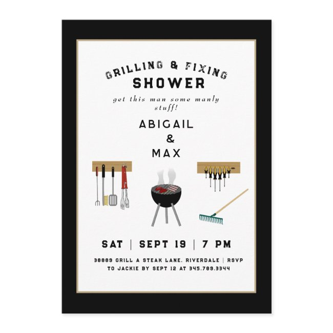 Grilling & Fixing Couples Black Shower Invitation