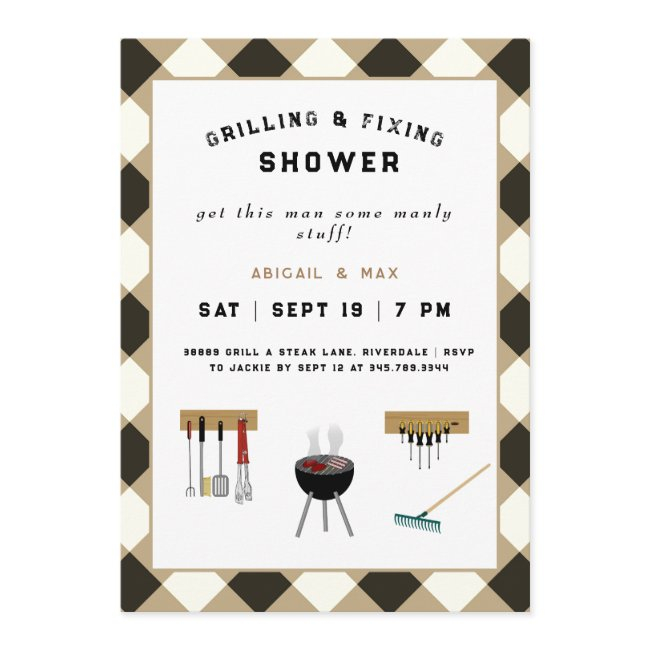 Grilling & Fixing Couples Wedding Shower Invitation