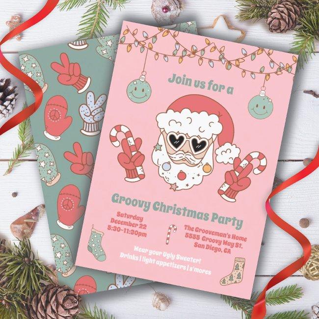 Groovy Christmas Hippie Santa Party Invitation