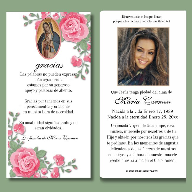 Guadalupe Virgin Mary Funeral Condolence Spanish Thank You Invitations