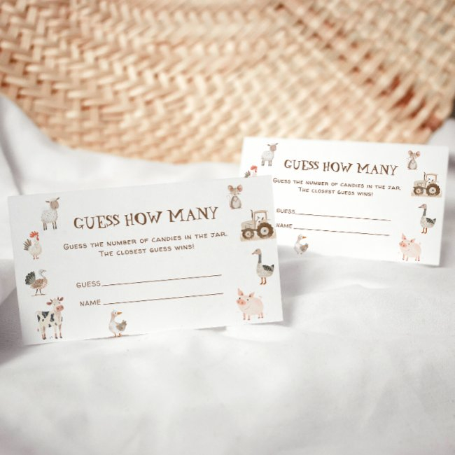 Guess How Many Candies Farm Theme Baby Shower Game Enclosure Invitations