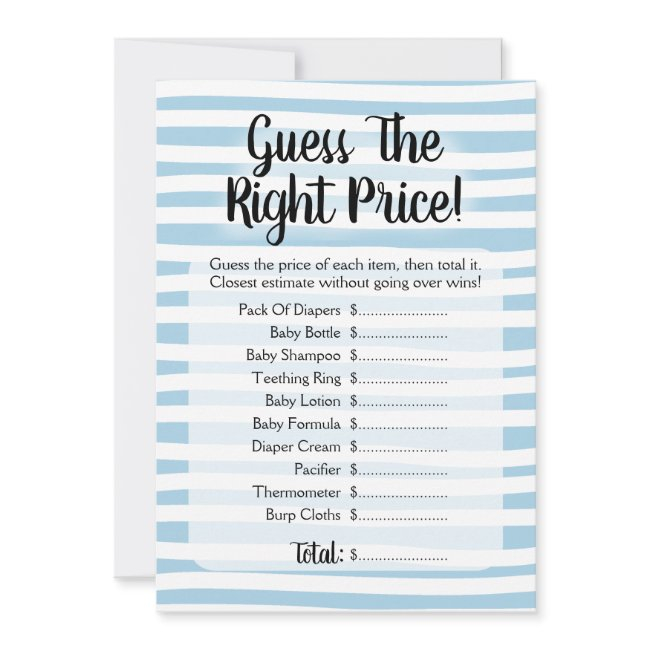 Guess The Price Baby Shower Game Blue White Invitation