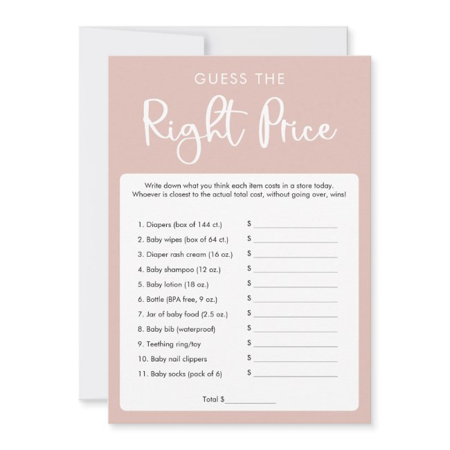 Guess The Right Price Baby Shower Game Invitation