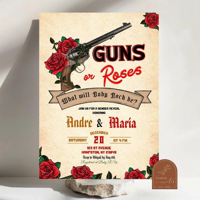Guns And Roses Baby Rockstar Gender Reveal Invitation