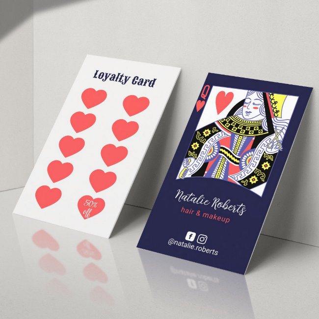 Hair Queen Of Hearts Navy Hairdresser Beauty Salon Loyalty Invitations