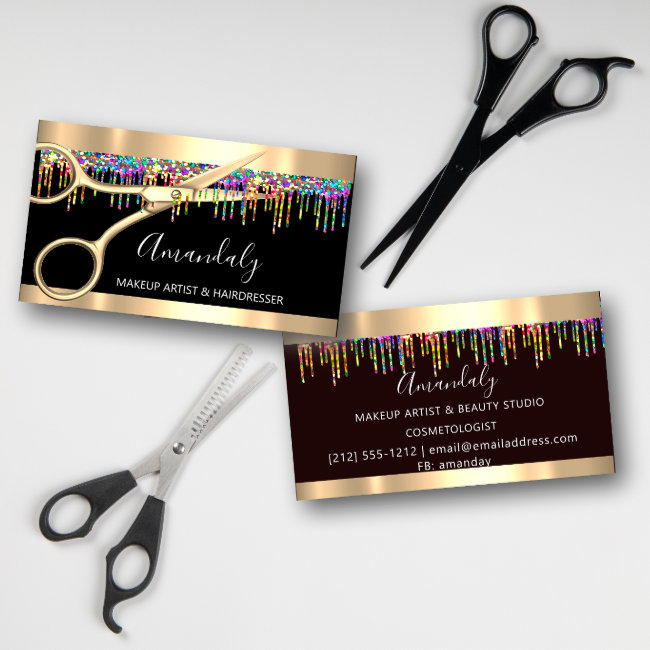 Hair Stylist Hairdresser Holograph Drips Scissors Business Invitations