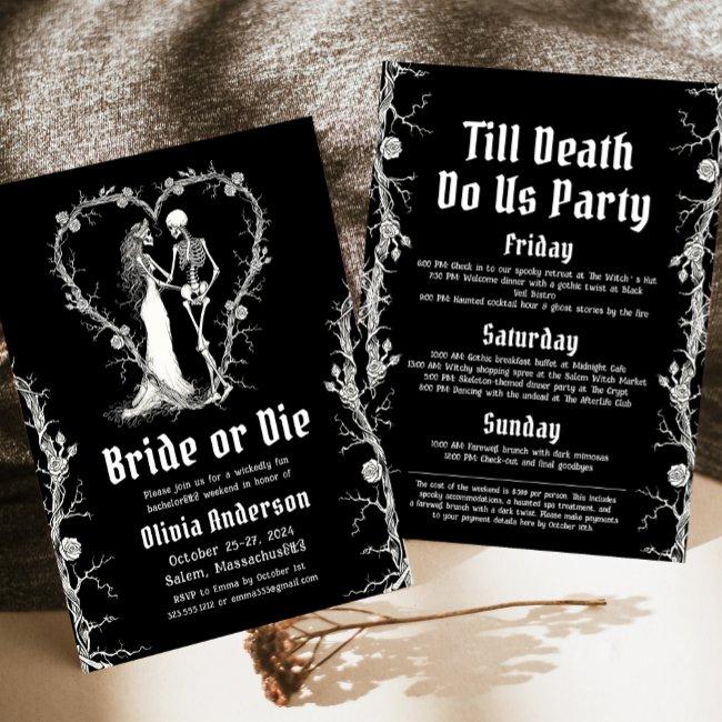 Halloween Bride Or Die Skeleton Bachelorette Party Invitation