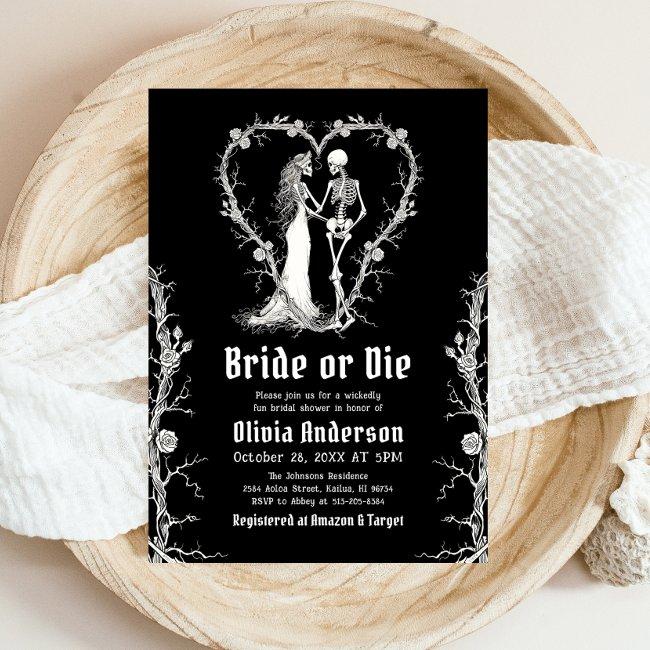 Halloween Bride Or Die Skeleton Bridal Shower Invitation